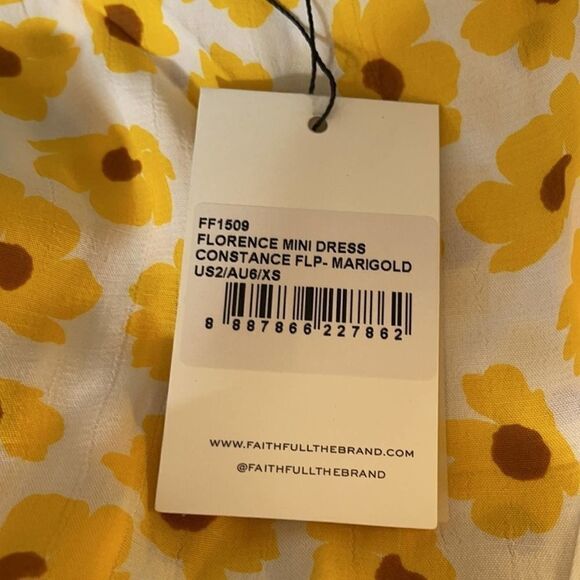 Faithful The Brand Bright Yellow Small Floral Florence Mini Dress Marigold XS - Picture 4 of 9